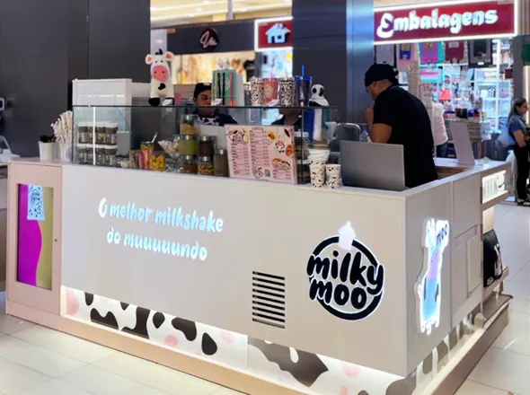 Report Engenharia Arquitetura quiosque em área de mall coordenação técnica adequações de infraestrutura Milky Moo Plaza Polo 1