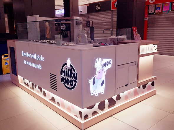 Report Engenharia Arquitetura quiosque em área de mall coordenação técnica adequações de infraestrutura Milky Moo Plaza Polo 2