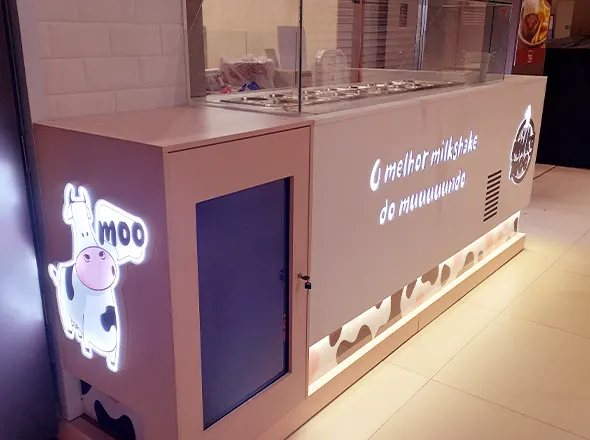Report Engenharia Arquitetura quiosque em área de mall coordenação técnica adequações de infraestrutura Milky Moo Plaza Polo 4